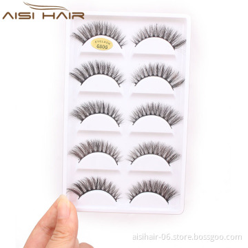 Aisi Hair Cheap Price 5 Pairs Handmade Cross False Eyelashes , Mink Eyelashes 3d